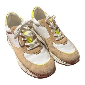 Madewell White and Tan Sneakers with Neon Accents